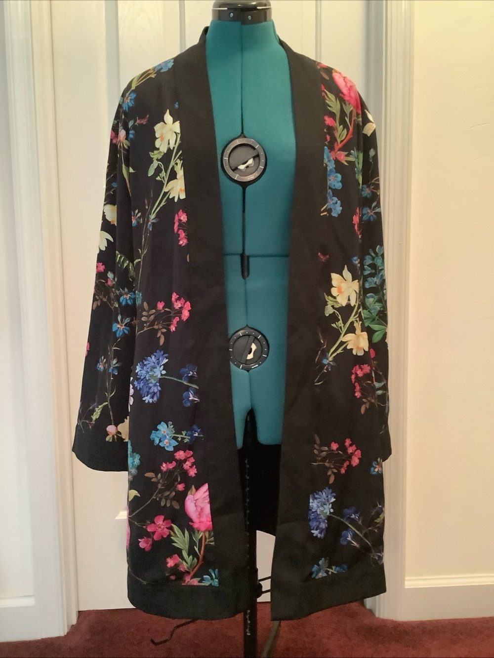 Stella & Dot Reversible Floral Or Black Kimono Cardigan Women's Size M/L